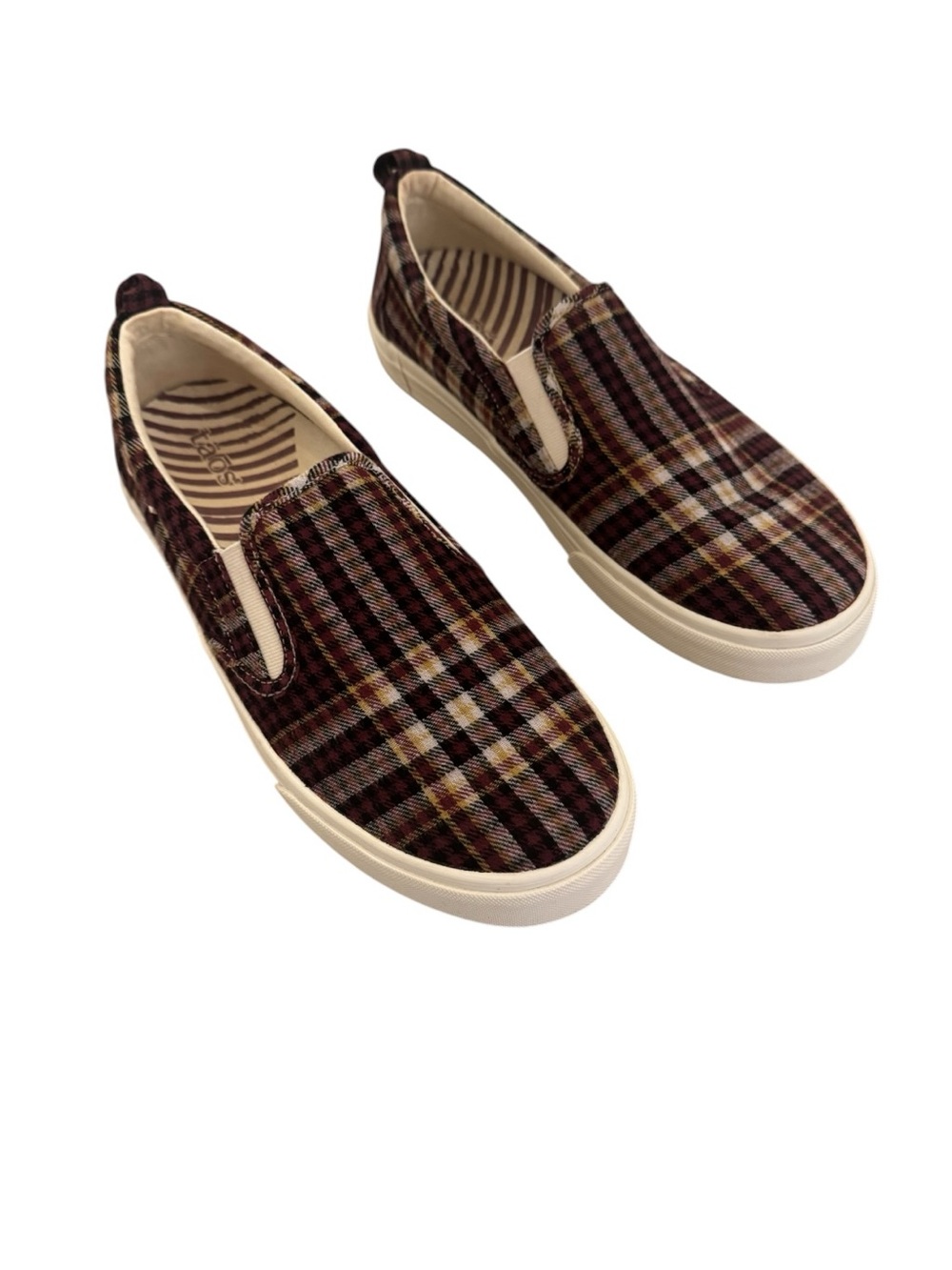 Taos Rubber Soul Burgundy Plaid Slip-On Sneakers men’s size 10